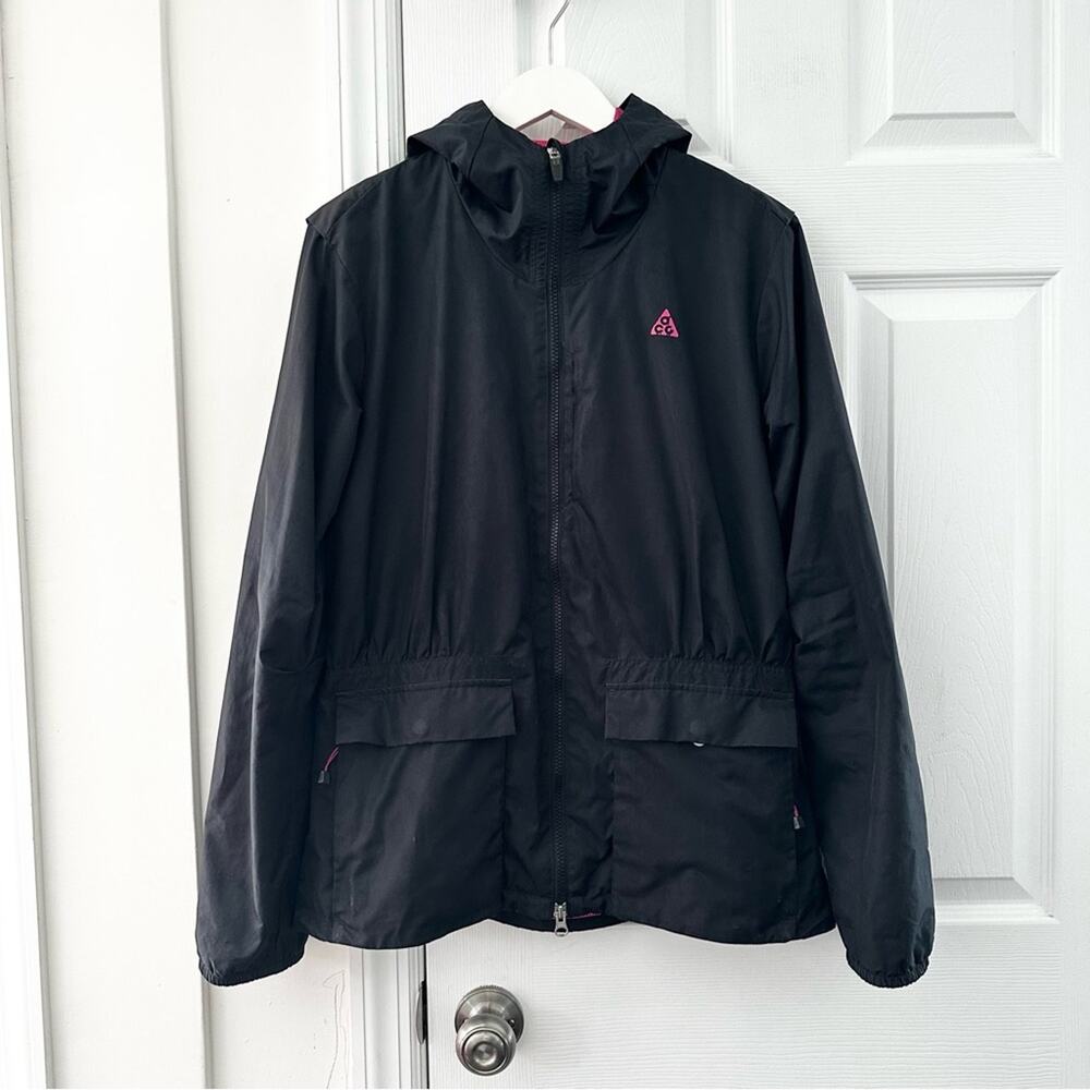 Nike ACG Vintage Black Pink Mesh Hood Cinched Windbreaker Jacket Medium Women